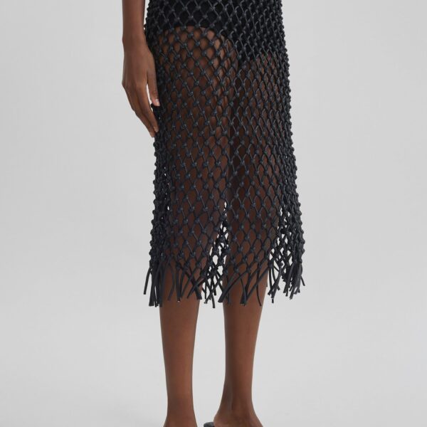 The Frankie Shop Nelaya Leather Macrame Skirt - Black - Oversized Minimalist Skirts in Black - Shop at Coveti