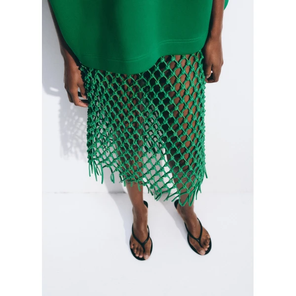 The Frankie Shop Nelaya Leather Macrame Skirt - Emerald - Oversized Minimalist Skirts in Green - Shop at Coveti