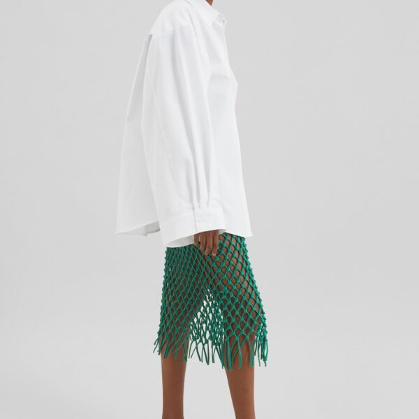 The Frankie Shop Nelaya Leather Macrame Skirt - Emerald - Oversized Minimalist Skirts in Green - Shop at Coveti