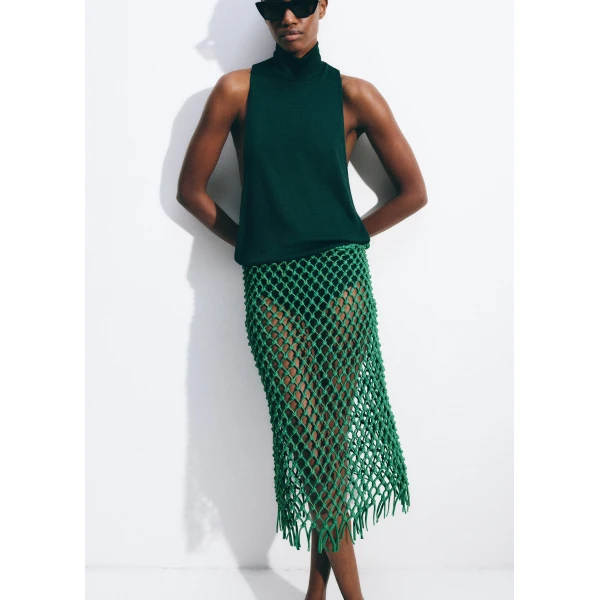 The Frankie Shop Nelaya Leather Macrame Skirt - Emerald - Oversized Minimalist Skirts in Green - Shop at Coveti