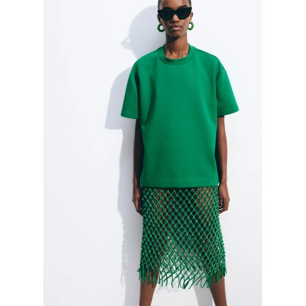 The Frankie Shop Nelaya Leather Macrame Skirt – Emerald, view 5