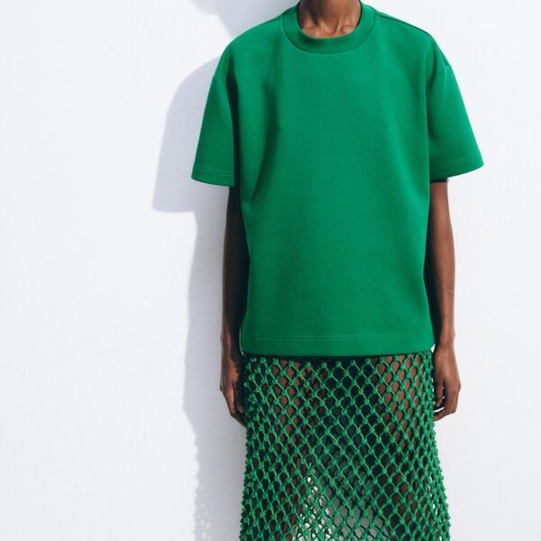 The Frankie Shop Nelaya Leather Macrame Skirt - Emerald - Oversized Minimalist Skirts in Green - Shop at Coveti