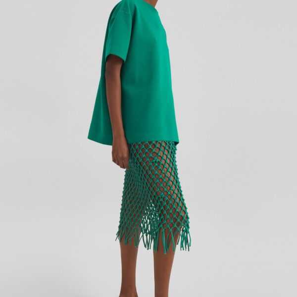 The Frankie Shop Nelaya Leather Macrame Skirt - Emerald - Oversized Minimalist Skirts in Green - Shop at Coveti