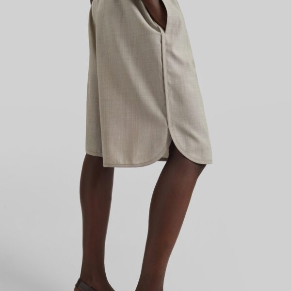 The Frankie Shop Nelis Suiting Bermuda Shorts - Beige Melange - Oversized Minimalist Shorts in Beige - Shop at Coveti