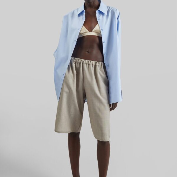 The Frankie Shop Nelis Suiting Bermuda Shorts - Beige Melange - Oversized Minimalist Shorts in Beige - Shop at Coveti