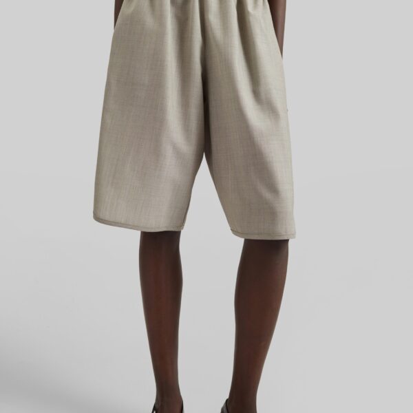The Frankie Shop Nelis Suiting Bermuda Shorts - Beige Melange - Oversized Minimalist Shorts in Beige - Shop at Coveti