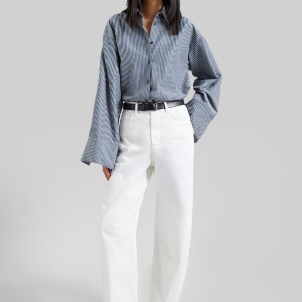 The Frankie Shop Nelton Barrel Leg Jeans - White - Oversized Minimalist Pants in White - Shop at Coveti