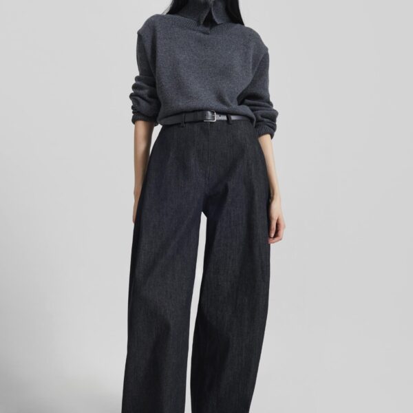 The Frankie Shop Nesna Barrel Leg Jeans - Black - Oversized Minimalist Pants in Black - Shop at Coveti