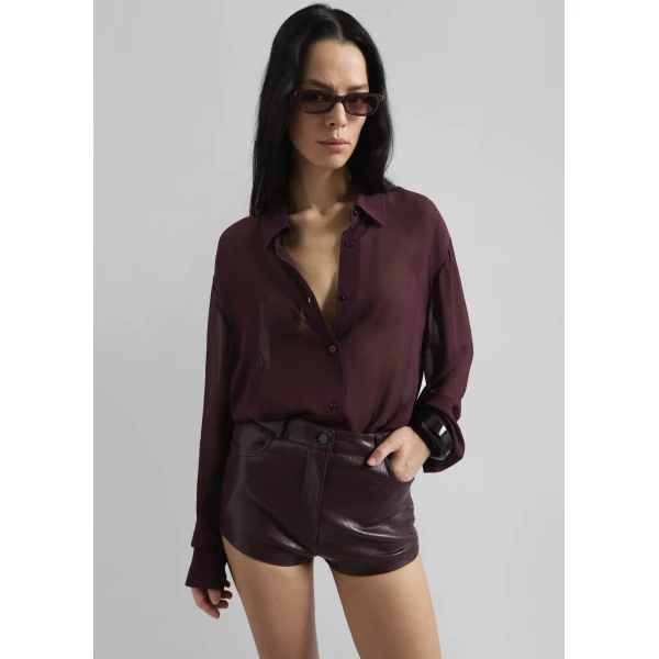 The Frankie Shop Nevis Faux Leather Hot Pants – Burgundy, view 2