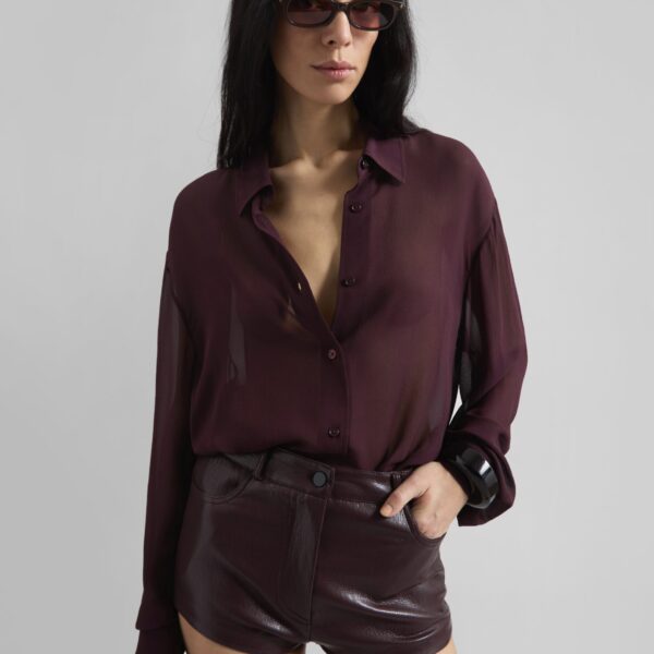 The Frankie Shop Nevis Faux Leather Hot Pants - Burgundy - Oversized Minimalist Shorts in Red - Shop at Coveti