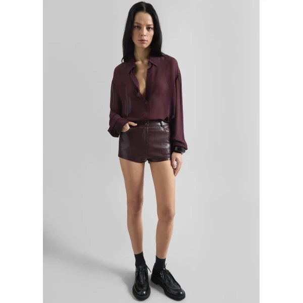 The Frankie Shop Nevis Faux Leather Hot Pants – Burgundy, view 3