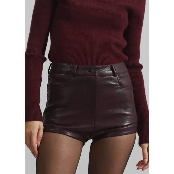 The Frankie Shop Nevis Faux Leather Hot Pants – Burgundy, view 4