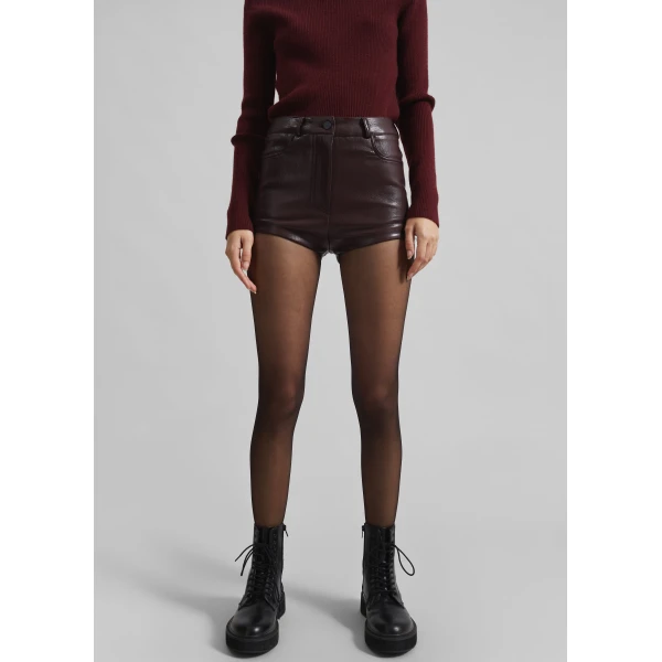 The Frankie Shop Nevis Faux Leather Hot Pants – Burgundy, view 5