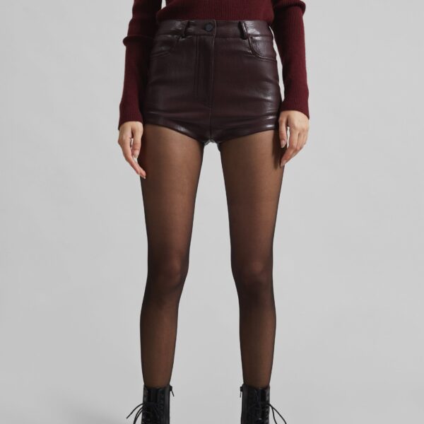 The Frankie Shop Nevis Faux Leather Hot Pants - Burgundy - Oversized Minimalist Shorts in Red - Shop at Coveti