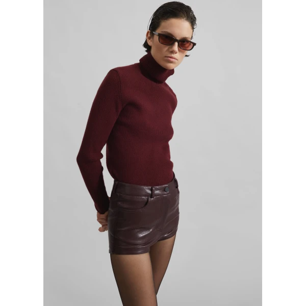 The Frankie Shop Nevis Faux Leather Hot Pants – Burgundy, view 6