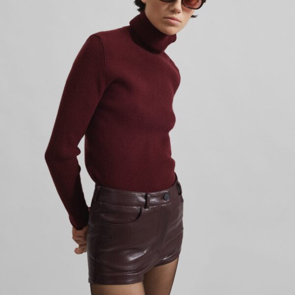The Frankie Shop Nevis Faux Leather Hot Pants - Burgundy - Oversized Minimalist Shorts in Red - Shop at Coveti