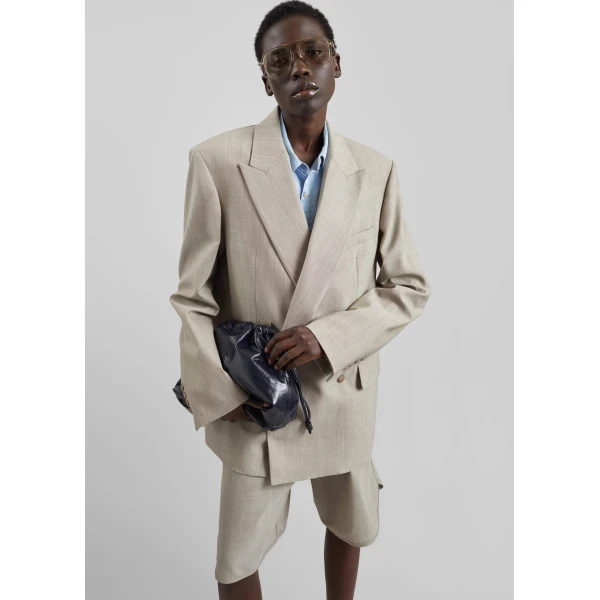 The Frankie Shop Newark Double Breasted Blazer – Beige Melange, view 2