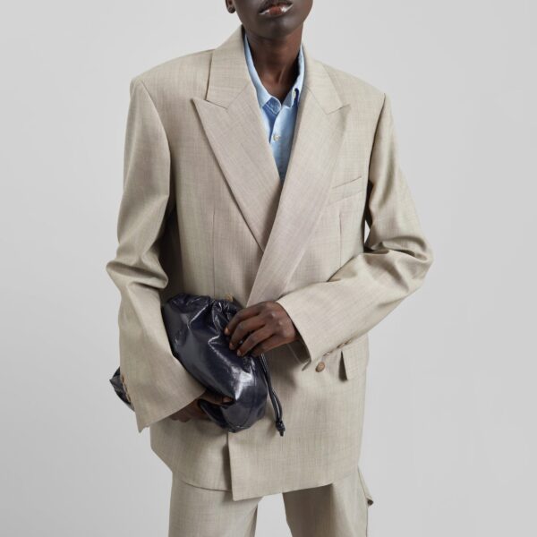 The Frankie Shop Newark Double Breasted Blazer - Beige Melange - Oversized Minimalist Jackets in Beige - Shop at Coveti