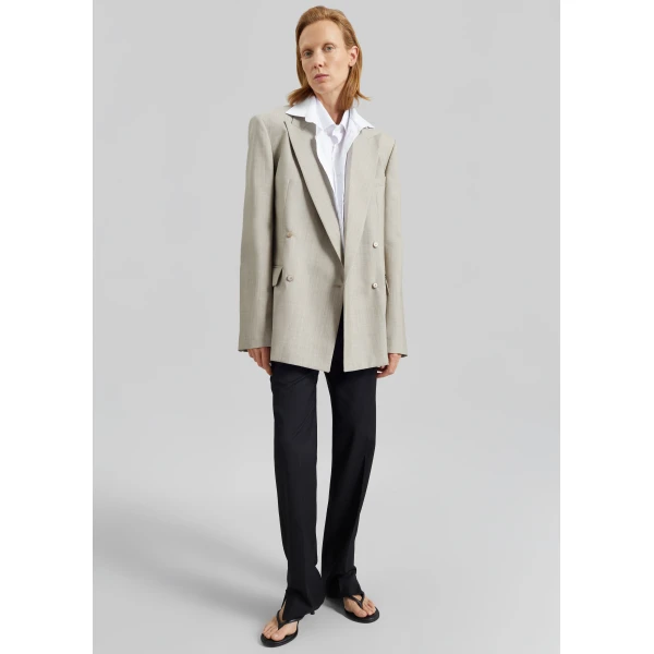 The Frankie Shop Newark Double Breasted Blazer – Beige Melange, view 3