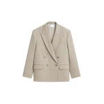 The Frankie Shop Newark Double Breasted Blazer - Beige Melange - Oversized Minimalist Jackets in Beige - Shop at Coveti