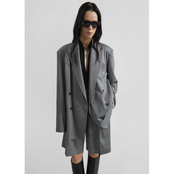The Frankie Shop Newark Double Breasted Blazer – Grey Melange, view 2