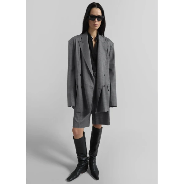 The Frankie Shop Newark Double Breasted Blazer – Grey Melange, view 3