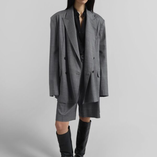 The Frankie Shop Newark Double Breasted Blazer - Grey Melange - Oversized Minimalist Jackets in Grey - Shop at Coveti