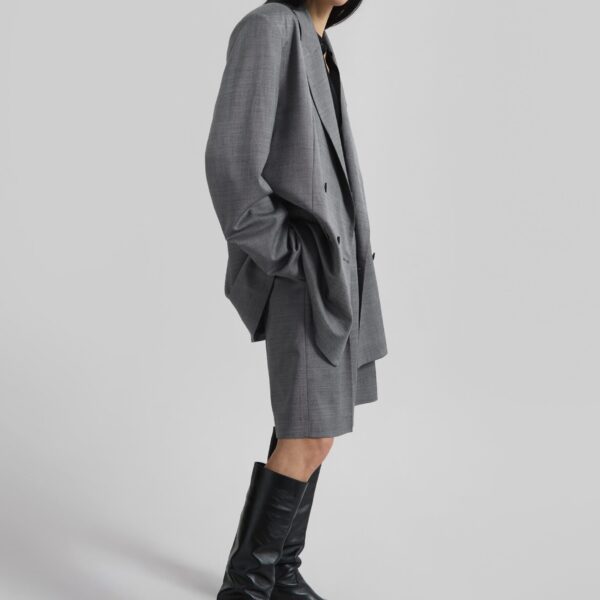 The Frankie Shop Newark Double Breasted Blazer - Grey Melange - Oversized Minimalist Jackets in Grey - Shop at Coveti