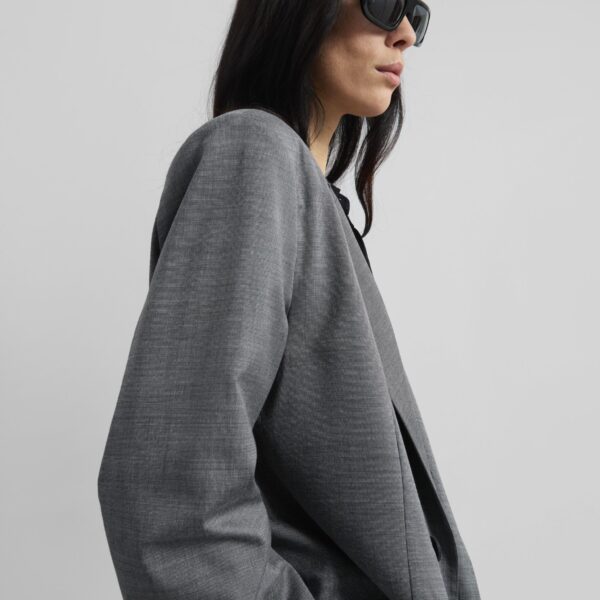 The Frankie Shop Newark Double Breasted Blazer - Grey Melange - Oversized Minimalist Jackets in Grey - Shop at Coveti