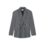 The Frankie Shop Newark Double Breasted Blazer - Grey Melange - Oversized Minimalist Jackets in Grey - Shop at Coveti