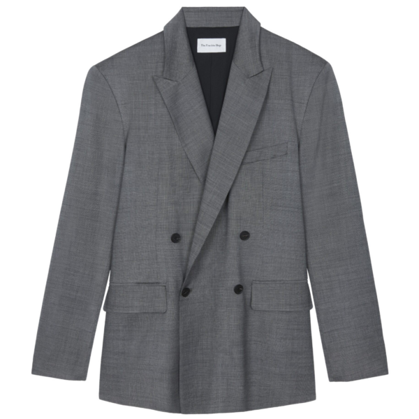 The Frankie Shop Newark Double Breasted Blazer - Grey Melange - Oversized Minimalist Jackets in Grey - Shop at Coveti