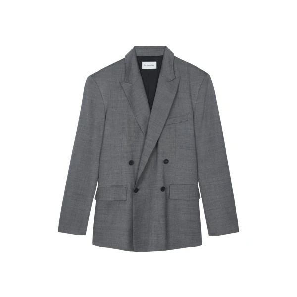 The Frankie Shop Newark Double Breasted Blazer - Grey Melange - Oversized Minimalist Jackets in Grey - Shop at Coveti