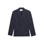 The Frankie Shop Newark Double Breasted Blazer - Navy - Oversized Minimalist Jackets in Blue - Shop at Coveti