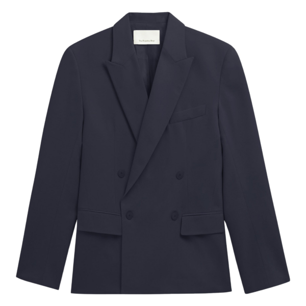 The Frankie Shop Newark Double Breasted Blazer - Navy - Oversized Minimalist Jackets in Blue - Shop at Coveti
