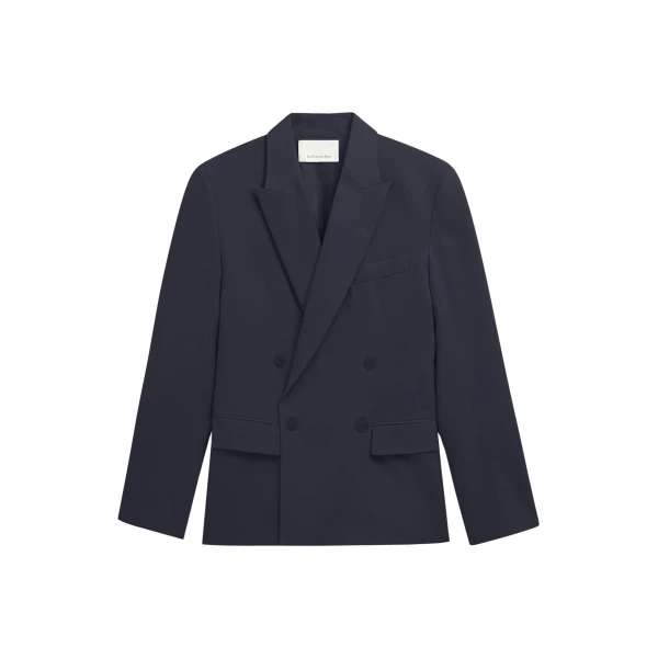 The Frankie Shop Newark Double Breasted Blazer - Navy - Oversized Minimalist Jackets in Blue - Shop at Coveti