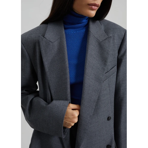 The Frankie Shop Newark Flannel Double Breasted Blazer – Grey Melange, view 3
