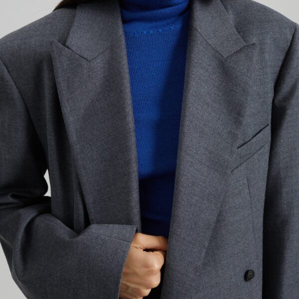 The Frankie Shop Newark Flannel Double Breasted Blazer - Grey Melange - Oversized Minimalist Jackets in Grey - Shop at Coveti