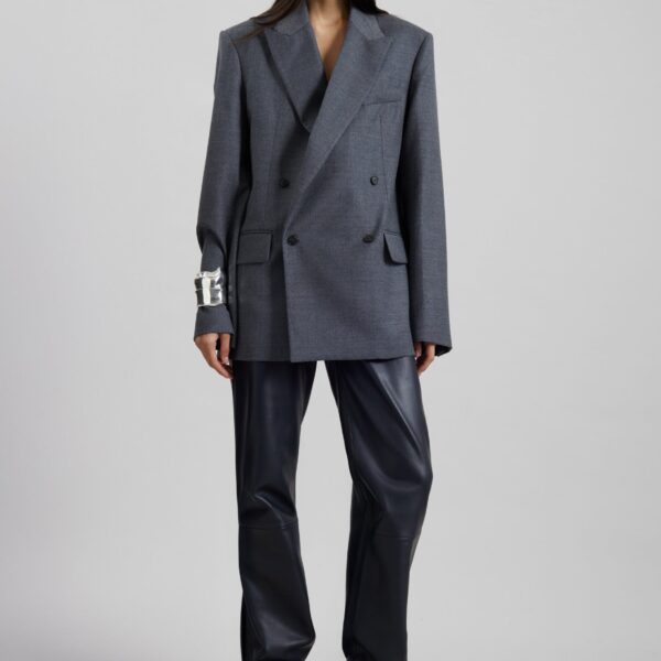 The Frankie Shop Newark Flannel Double Breasted Blazer - Grey Melange - Oversized Minimalist Jackets in Grey - Shop at Coveti