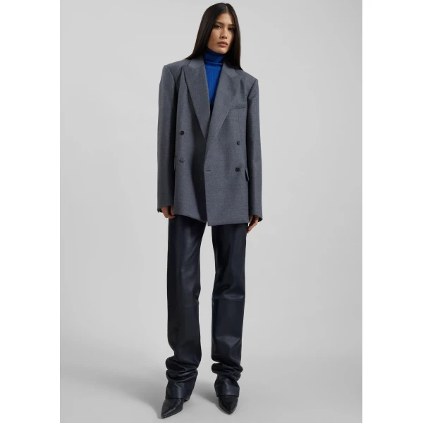 The Frankie Shop Newark Flannel Double Breasted Blazer – Grey Melange, view 6