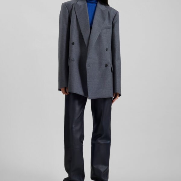 The Frankie Shop Newark Flannel Double Breasted Blazer - Grey Melange - Oversized Minimalist Jackets in Grey - Shop at Coveti