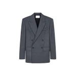 The Frankie Shop Newark Flannel Double Breasted Blazer - Grey Melange - Oversized Minimalist Jackets in Grey - Shop at Coveti