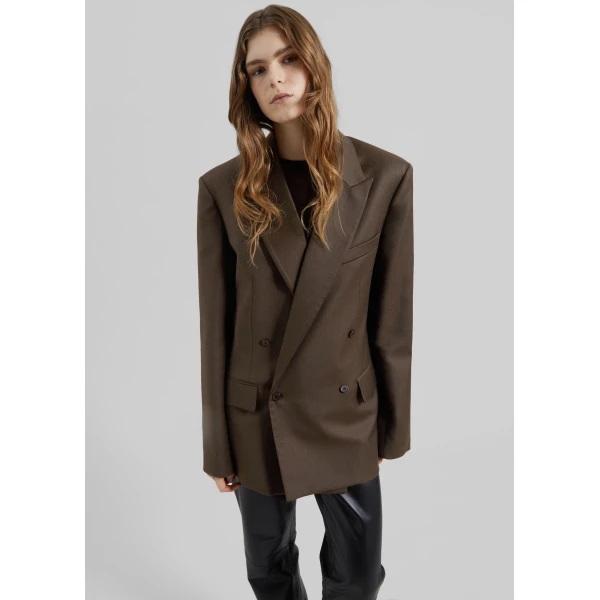 The Frankie Shop Newark Flannel Double Breasted Blazer – Mocha, view 5