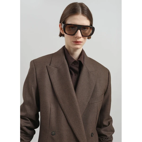 The Frankie Shop Newark Flannel Double Breasted Blazer – Mocha, view 6