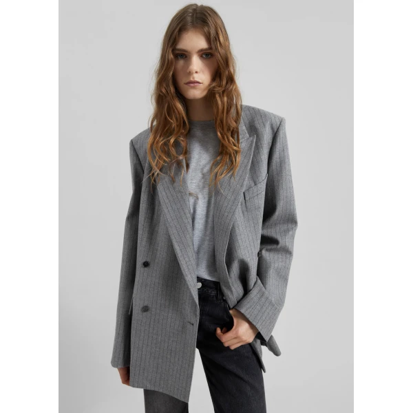 The Frankie Shop Newark Pinstripe Double Breasted Blazer – Grey/Brown, view 2