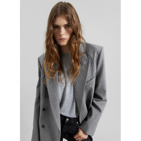 The Frankie Shop Newark Pinstripe Double Breasted Blazer – Grey/Brown, view 4