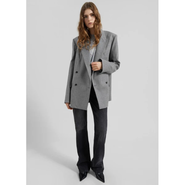 The Frankie Shop Newark Pinstripe Double Breasted Blazer – Grey/Brown, view 5