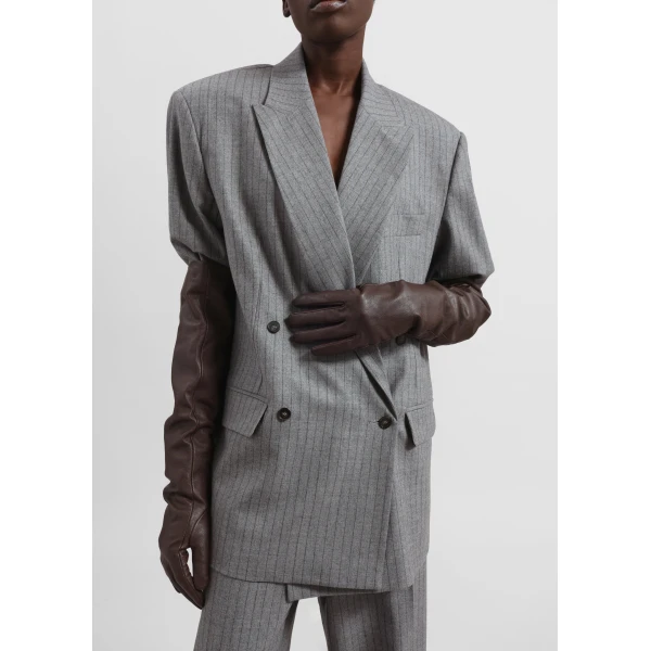 The Frankie Shop Newark Pinstripe Double Breasted Blazer – Grey/Brown, view 6