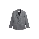 The Frankie Shop Newark Pinstripe Double Breasted Blazer - Grey/Brown - Oversized Minimalist Jackets in Multicolour - Shop at Coveti