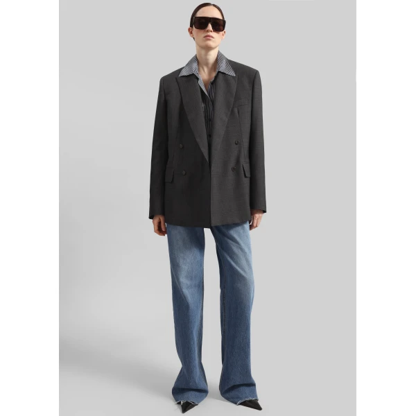 The Frankie Shop Newark Plaid Double Breasted Blazer – Dark Grey, view 2