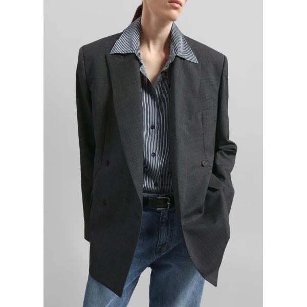 The Frankie Shop Newark Plaid Double Breasted Blazer – Dark Grey, view 3
